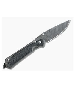 Chris Reeve Large Sebenza 31 Left Handed Black Canvas Micarta Inlay Boomerang Damascus Drop Point - CRK-L31-1203 1