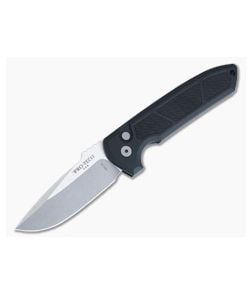 Protech Rockeye Automatic Knurled Black Aluminum Handle Stonewashed S35VN Drop Point LG305 - PT-LG305 1