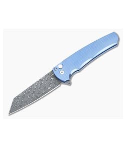 Protech Malibu Custom Flipper 3D Machined Blue Titanium Vines & Roses Damascus Reverse Tanto Blade 2023-MALIBU-009 - PT-2023-MALIBU-009 1