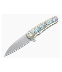 Protech Malibu Custom Wharncliffe Stonewashed 20CV Abalone Inlaid Bronze 3D Titanium Flipper AB-01 - PT-MALIBU-AB-01 1