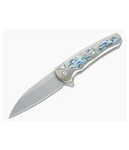 Protech Malibu Custom Wharncliffe Stonewashed 20CV Abalone Inlaid Bronze 3D Titanium Flipper AB-02 - PT-MALIBU-AB-02 1
