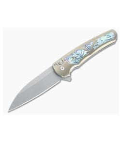 Protech Malibu Custom Wharncliffe Stonewashed 20CV Abalone Inlaid Bronze 3D Titanium Flipper AB-03 - PT-MALIBU-AB-03 1