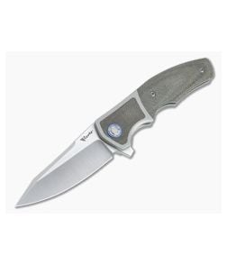 Reate x Lambert Mini Crossroads Satin M390 OD Green Micarta Inlaid Titanium Flipper - RK-MCR-GRM 1