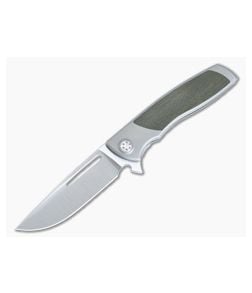 Sharp By Design Mini Evo Flipper Titanium Olive Micarta Inlay Satin M390 Drop Point ME-03 - SBD-ME-03 1
