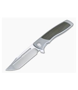 Sharp By Design Mini Evo Flipper Titanium Olive Micarta Inlay Satin M390 Harpoon ME-04 - SBD-ME-04 1