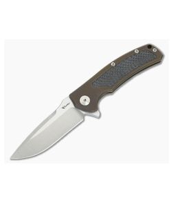 Reate Knives Mini Horizon-D Bronze Titanium Carbon Fiber M390 Frame Lock Flipper - RK-MHD-09 1