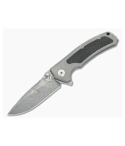 Reate Knives Mini Horizon-D Grey Titanium Carbon Fiber Damasteel Frame Lock Flipper - RK-MHD-11 1