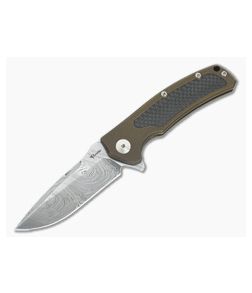 Reate Knives Mini Horizon-D Bronze Titanium Carbon Fiber Damasteel Frame Lock Flipper - RK-MHD-12 1