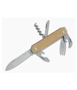 MKM Mikita Malga 6 Natural Canvas Micarta M390 Slip Joint Swiss Army Knife Folder MP06-NC - MKM-MP06-NC 1