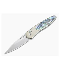 Protech Newport Custom Satin S35VN Bronze Orange Peel Abalone Inlaid Titanium Automatic NP-A - PT-NP-A 1