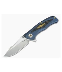 Reate Knives New Torrent Carbon Fiber Inlay Blue Titanium Frame Lock Flipper Satin RWL34 - RK-NT-03 1