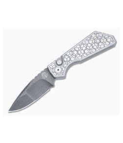 Protech PT Plus Custom Auto Steel Gridlock Handles Mike Irie Compound Ground Damascus Drop Point PT-2023-003-017 - PT-PT-2023-003-017 1