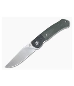 QSP Knives Gannet Satin 154CM Carbon Fiber Bolstered Green Micarta Front Flipper - QS-137-C 1