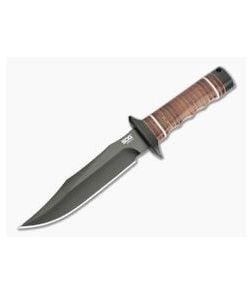 SOG SEAL Bowie 2.0 Black AUS-8 Clip Point Stacked Leather Fixed Blade Knife S1T-L - SOG-S1T-L 1