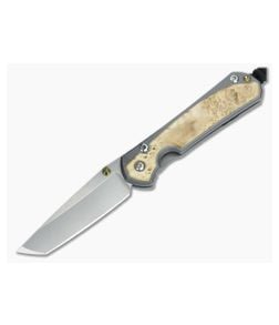 Chris Reeve Small Sebenza 31 Stonewashed Magnacut Tanto Box Elder Inlays Glass Blasted Folding Knife 001 - CRK-S31-1132-001 1