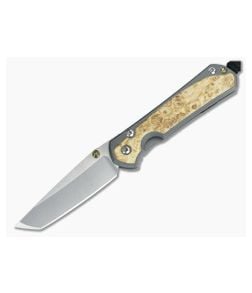 Chris Reeve Small Sebenza 31 Stonewashed Magnacut Tanto Box Elder Inlays Glass Blasted Folding Knife 002 - CRK-S31-1132-002 1