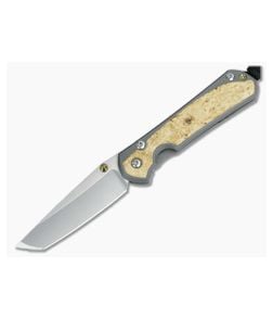 Chris Reeve Small Sebenza 31 Stonewashed Magnacut Tanto Box Elder Inlays Glass Blasted Folding Knife 003 - CRK-S31-1132-003 1