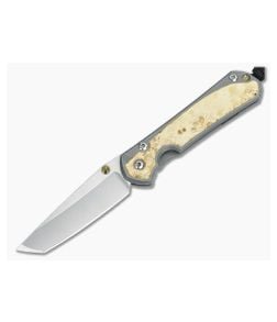 Chris Reeve Small Sebenza 31 Stonewashed Magnacut Tanto Box Elder Inlays Glass Blasted Folding Knife 006 - CRK-S31-1132-006 1