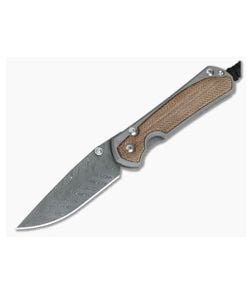 Chris Reeve Small Sebenza 31 Natural Canvas Micarta Inlay Boomerang Damascus Drop Point - CRK-S31-1214 1