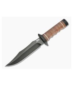 SOG Super Bowie Black AUS-8 Clip Point Stacked Leather Fixed Blade Knife SB1T-L - SOG-SB1T-L 1