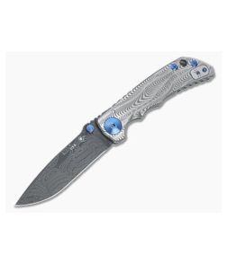 Spartan Harsey Folder Sound Wave Titanium Blue Accents Special Edition w/ Nichols Damascus 042 - SB-SF5-042 1