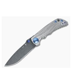 Spartan Harsey Folder Sound Wave Titanium Blue Accents Special Edition w/ Nichols Damascus 043 - SB-SF5-043 1