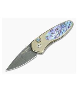 Protech Sprint Damascus Titanium Custom Abalone Inlay California Legal Auto - PT-SPRINT-AB 1