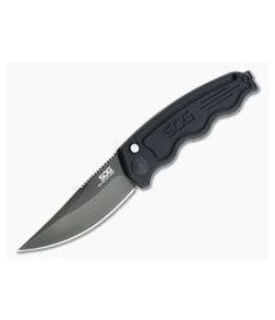 SOG SOG-TAC Mini Auto Drop Point Black Plain AUS-8 Aluminum Button Lock Automatic ST-11 - SOG-ST-11 1