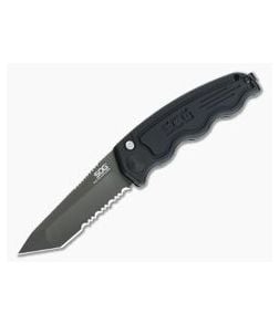 SOG SOG-TAC Mini Auto Tanto Black Serrated AUS-8 Aluminum Button Lock Automatic ST-13 - SOG-ST-13 1