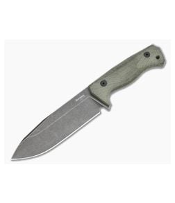 LionSteel T6 Old Black PVD K490 Green Canvas Micarta Fixed Blade Knife - LS-T6B-CVG 1