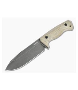 LionSteel T6 Old Black PVD K490 Natural Canvas Micarta Fixed Blade Knife - LS-T6B-CVN 1