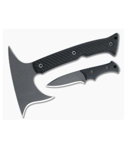 RMJ Tactical X Tracker Dan Graymatter Tomahawk and Bloodshark Cobalt Cerakote Black Linen Micarta Combo - RMJ-TD-GM-BS-BLK 1