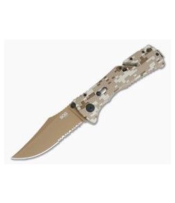 SOG Trident Clip Point Copper Serrated AUS-8 Desert Digital Camo GRN Piston Lock Assisted Folder TF5-BX - SOG-TF5-BX 1