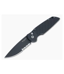 Protech Tactical Response 3 Part Serrated DLC CPM-D2 Fish Scale Black Automatic TR-3-X2-D2 - PT-TR-3-X2-D2 1