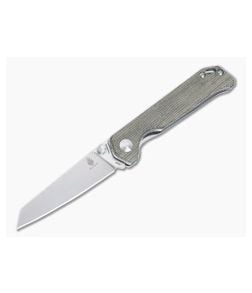 Kizer Vanguard Begleiter Mini Reverse Tanto Satin N690 Green Canvas Micarta Folder V3458RN1 - KC-V3458RN1 1