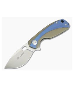 Viper Lille Satin M390 Bronze Titanium Liner Lock Flipper Blue Anodized Overlay V5962BRBL - VK-V5962BRBL 1