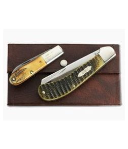 Case 1990 ABCA XXX Green Bone Saddlehorn & Parker Stag Damascus Set - CA-VX146 1