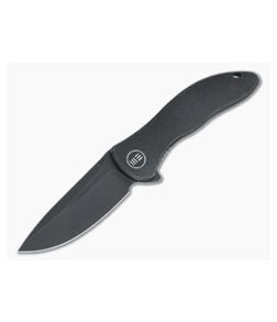 WE Knives Synergy2v2 Drop Point Flipper Black Stonewashed 20CV Integral Titanium Folder WE18046D-3 - WE-WE18046D-3 1