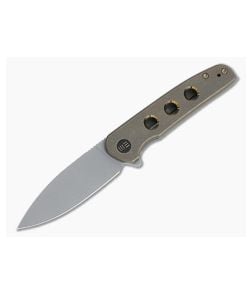 WE Knives Shakan Flipper LTD Gray Stonewashed 20CV Hole Milled Bronze Titanium Folder WE20052B-2 - WE-WE20052B-2 1