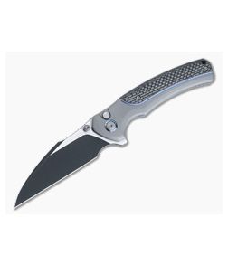 WE Ziffius Limited Edition Button Lock Flipper Two-Tone Black 20CV Twill Carbon Fiber Spacer Gray Titanium WE22024A-1 - WE-WE22024A-1 1