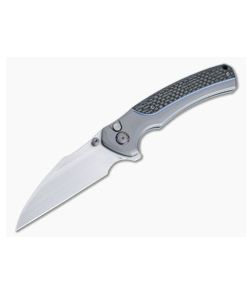WE Ziffius Limited Edition Button Lock Flipper Hand Rubbed Satin 20CV Twill Carbon Fiber Spacer Gray Titanium WE22024A-2 - WE-WE22024A-2 1
