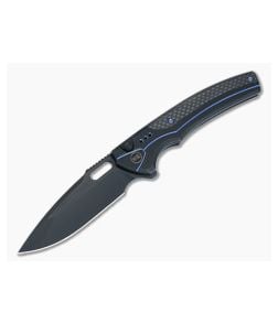 WE Exciton Limited Edition Button Lock Flipper Black 20CV Twill Carbon Fiber Spacer Black Titanium WE22038A-2 - WE-WE22038A-2 1