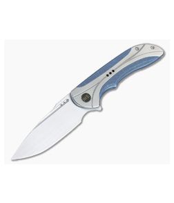 WE Knives Equivik Blue Titanium Flipper Polished Blasted Titanium Inlays WE23020-3 - WE-WE23020-3 1