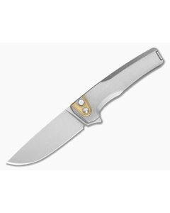 MachineWise Sonora #2163 Smooth Tumbled Titanium Brass Bolster Lightwash S90V Drop Point Button Lock Flipper (3.35") - MCW-001 1