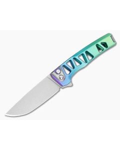 MachineWise Sonora #2277 Purple to Green Fade Anodized Diamond Textured Skeletonized Titanium S90V Lightwash Button Lock Flipper (3.35" Blade) - MCW-010 1