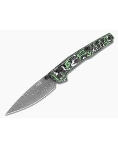 Zero Tolerance 0117VFGW Green/White Carbon Fiber Vegas Forge Damascus Crossbar Lock Knife (3.30" Blade) - ZT-0117VFGW 1