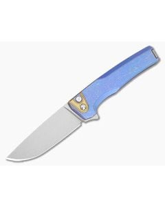 MachineWise Sonora #2208 Blurple Anodized Smooth Tumbled Titanium Brass Bolster S90V Lightwash Button Lock Flipper (3.35" Blade) - MCW-014 1
