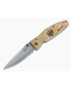 MCusta Sengoku Toyotomi Hideyoshi San Mai Damascus Yellow Pakka Wood Liner Lock Folder 0182D - MC-0182D 1