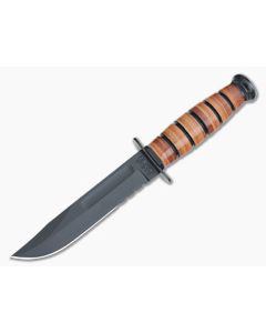 Kabar USMC Short Serrated Knife Leather Handle 1252 - KA-1252 1