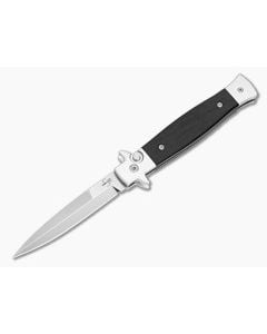 Boker Plus Stiletto 3.5 Ebony Wood 14C28N Satin Automatic Knife (3.50" Blade) 06EX750 - BO-06EX750 1